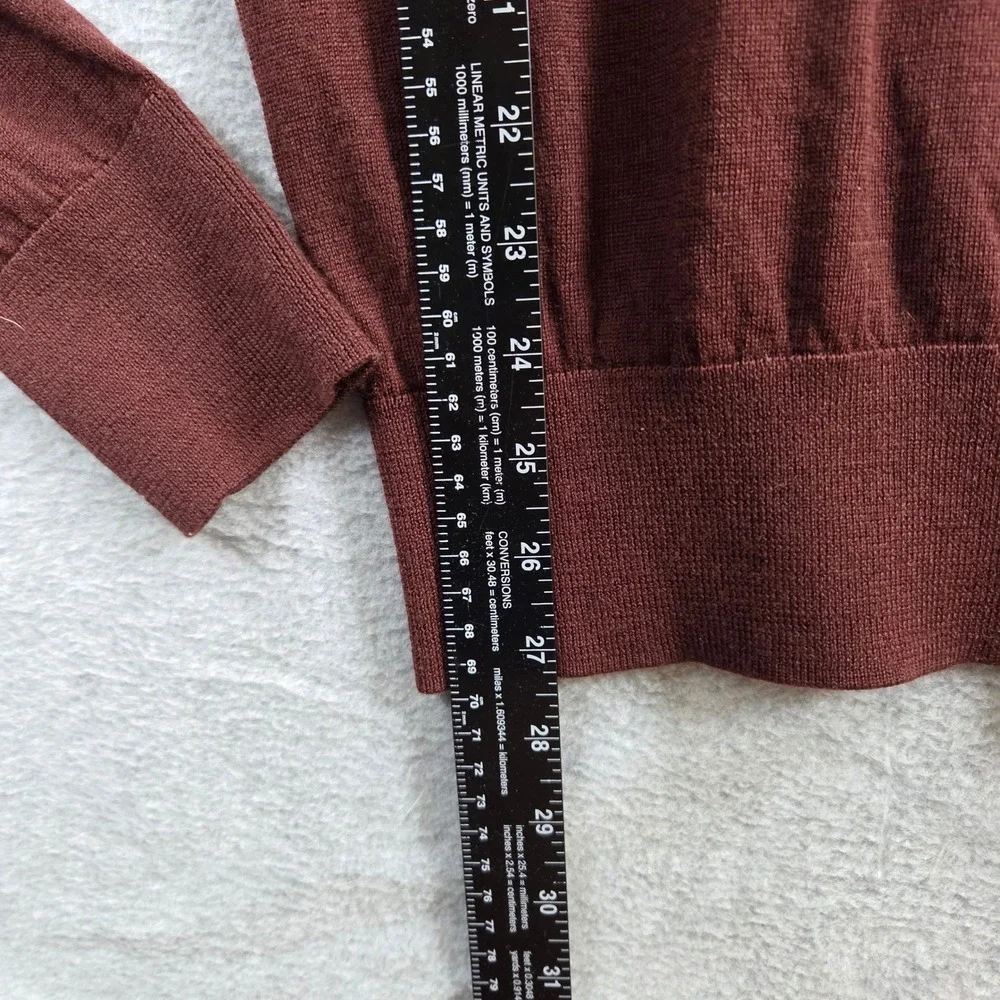 AllSaints Sweater Mens Large Burgundy 100% Merino Wool Crew Neck Ramskull Logo